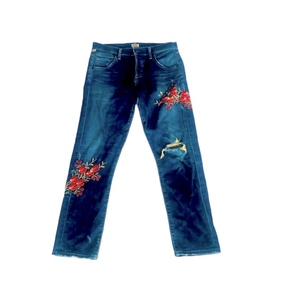 COH Emerson Boyfriend Jeans Distressed Embroidered with Cherry Blossoms